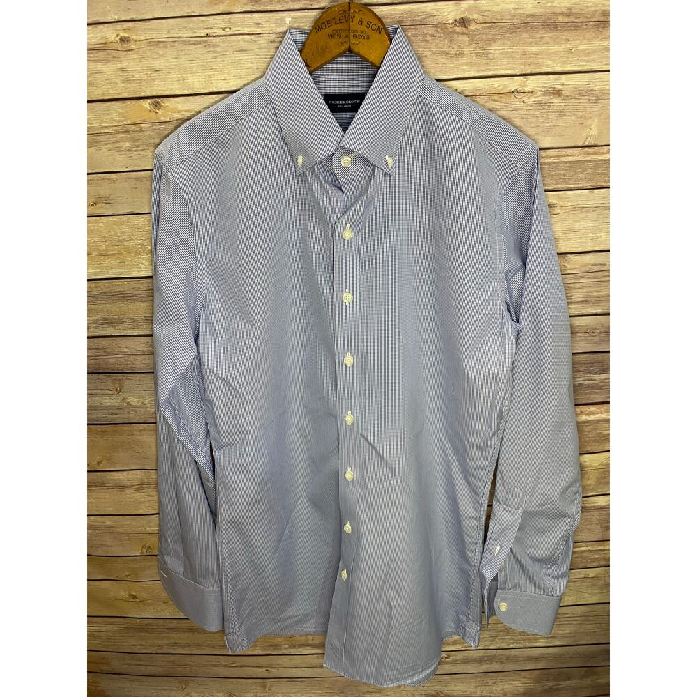 Proper Cloth Shirt Light Blue Check Size Small 19x30 100% Cotton